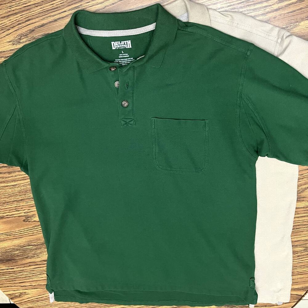 Duluth Trading Co. Men's polo shirts green tan large
